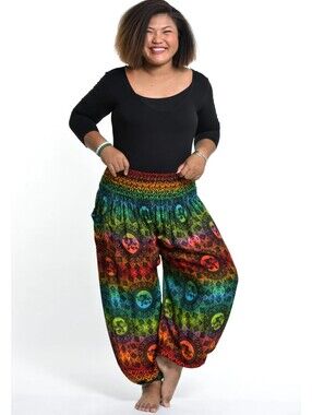 Harem Pants Plus Size Rainbow Elephant Women's Elephant Pants in Orange